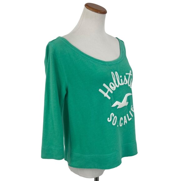 NWT Hollister Seafoam Green Slouchy Embroidered Sequin Logo 3/4 Sleeve Sweater - Picture 5 of 11